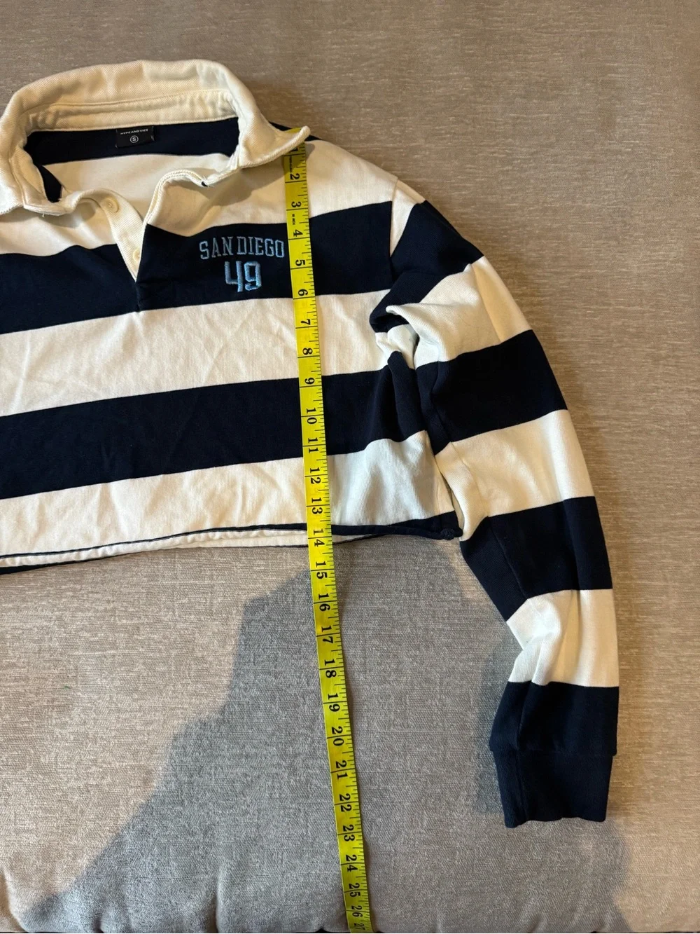 Hype & Vice Striped Rugby Crop Top S Navy White Long Sleeve Collegiate Preppy